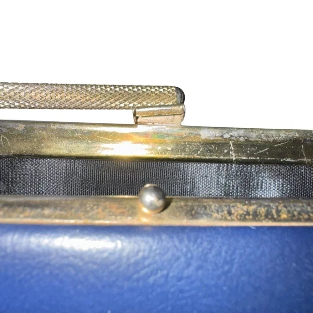 Vintage 50’s-60’s Navy Blue Trapezoid Dorris Day Clutch With Gold Hardware